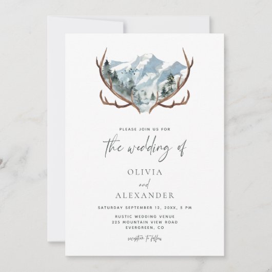 Rustic Antlers Mountain Wedding QR-code Kaart (Voorkant)