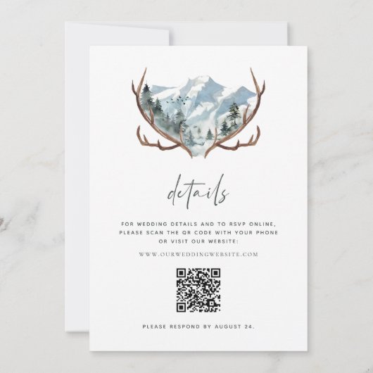 Rustic Antlers Mountain Wedding QR-code Kaart (Achterkant)