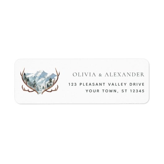 Rustic Antlers Mountain Wedding Retouradres Etiket (Voorkant)