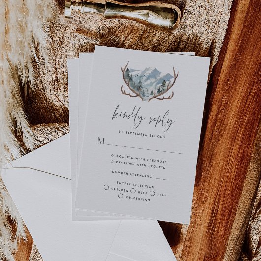 Rustic Antlers Mountain Wedding RSVP Kaartje