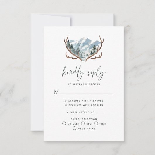 Rustic Antlers Mountain Wedding RSVP Kaartje (Voorkant)