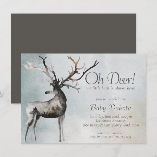 Rustic Antlers | Oh Deer Little Buck Baby shower Kaart (Voorkant / Achterkant)
