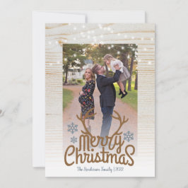 Rustic Antlers Photo String Light Merry Kerstmis Feestdagenkaart