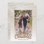 Rustic Antlers Photo String Light Merry Kerstmis Feestdagenkaart (Voorkant / Achterkant)