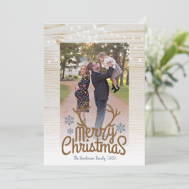 Rustic Antlers Photo String Light Merry Kerstmis Feestdagenkaart
