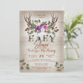 Rustic Antlers & Pine Branches Baby shower Kaart (Staand voorkant)