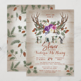 Rustic Antlers & Pine Branches Baby shower Kaart