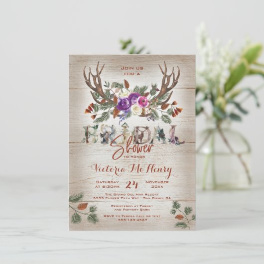 Rustic Antlers & Pine Branches Vrijgezellenfeest Kaart (Staand voorkant)