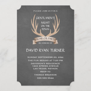 Rustic Antlers Ribbon Chalk Bachelor Party Invite Kaart