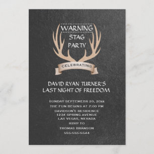 Rustic Antlers Ribbon Chalk Stag Party Invite Kaart