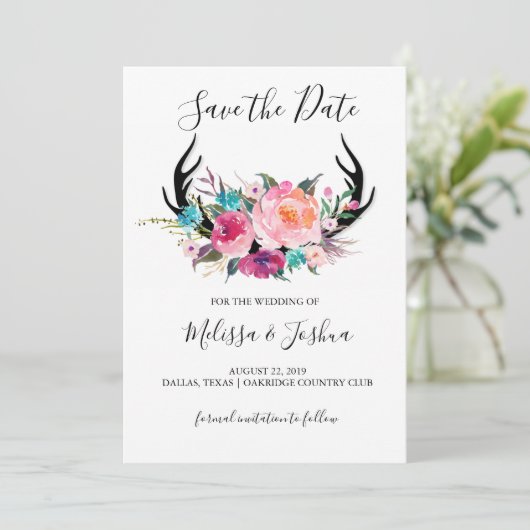 Rustic Antlers Save the Date Kaart (Staand voorkant)