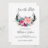 Rustic Antlers Save the Date Kaart (Voorkant / Achterkant)