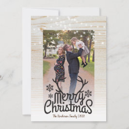 Rustic Antlers String Light Photo Merry Kerstmis Feestdagenkaart