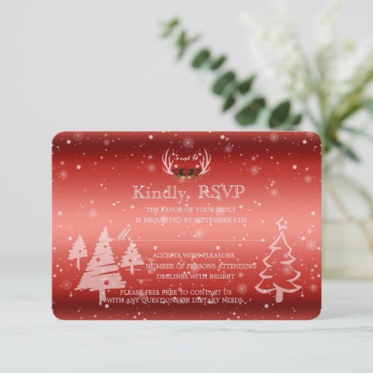 Rustic Antlers Winter Wedding RSVP Uitnodiging (Staand voorkant)