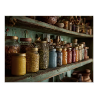 Rustic Apothecary Herb Jar Shelf Perfect Poster