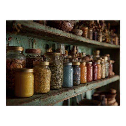 Rustic Apothecary Herb Jar Shelf Perfect Poster (Voorkant)