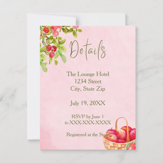 Rustic Apple Details Card – Red Apple Watercolor Notitiekaartje (Voorkant)