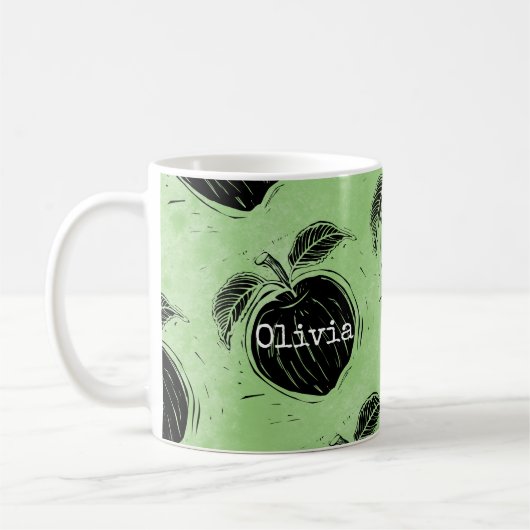 Rustic Apple Pattern Woodcut Koffiemok (Links)