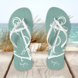 Rustic Aqua  Anchor Monogram Teenslippers<br><div class="desc">Aangepast afgedrukte flip flop sandalen met een bijtende nautische  ankerillustratie en uw aangepaste monogram of andere tekst. Klik aanpassen het om tekstdoopvonten en kleuren te veranderen of uw eigen afbeeldingen toe te voegen om unieke één van een soortontwerp te creëer!</div>