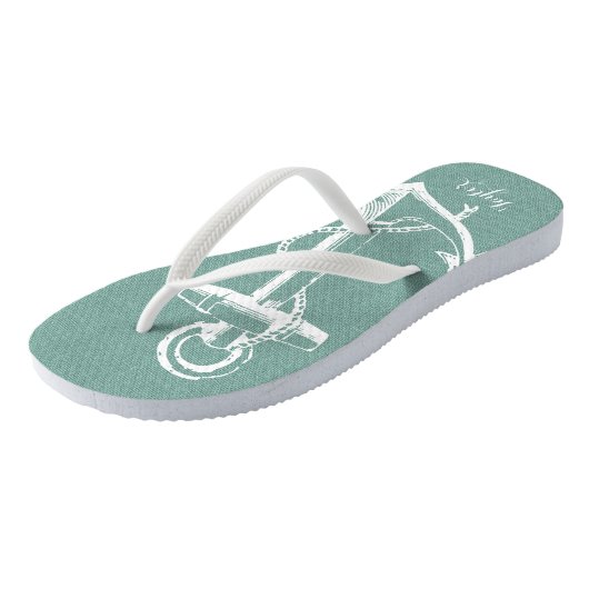 Rustic Aqua Anchor Monogram Teenslippers (Schuin)