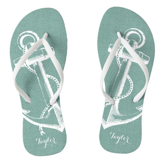 Rustic Aqua Anchor Monogram Teenslippers (Voetbed)