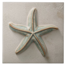 Rustic Aqua and Sand Starfish Coastal Relief Tegeltje