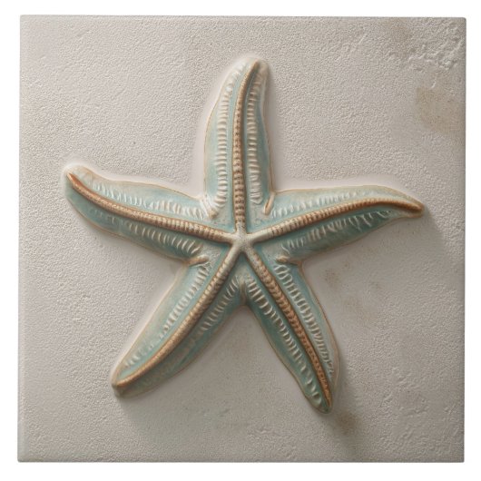 Rustic Aqua and Sand Starfish Coastal Relief Tegeltje (Voorkant)