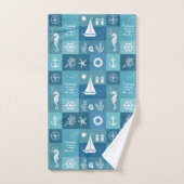 Rustic Aqua Blue Nautical Checker Patroon Aangepas Bad Handdoek (Handdoek)