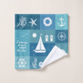 Rustic Aqua Blue Nautical Checker Patroon Aangepas Bad Handdoek (Wasdoekje)