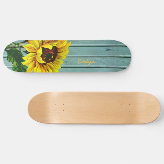 Rustic Aqua Boards Sunflower Custom Skateboard (Horizontaal)
