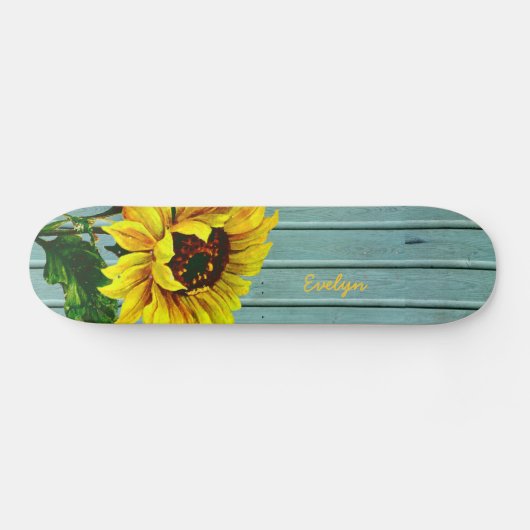 Rustic Aqua Boards Sunflower Custom Skateboard (Horizontaal)
