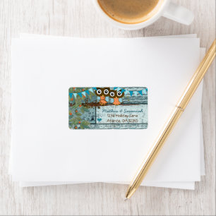 Rustic Aqua Bunting  Love Bird Owls Etiket