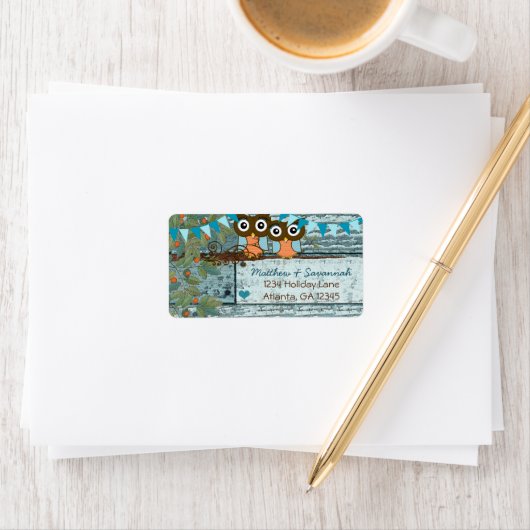 Rustic Aqua Bunting  Love Bird Owls Etiket (Insitu)