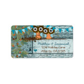 Rustic Aqua Bunting  Love Bird Owls Etiket (Voorkant)