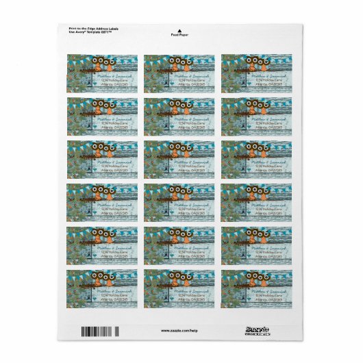 Rustic Aqua Bunting  Love Bird Owls Etiket (Full Sheet)