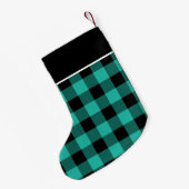 Rustic Aqua en Black Buffalo Check Monogram Kleine Kerstsok (Achterkant (Hangend))