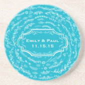 Rustic Aqua Feather Pattern Wedding Onderzetters (Voorkant)