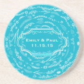Rustic Aqua Feather Pattern Wedding Onderzetters (Voorkant)