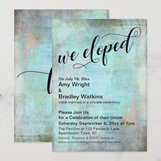 Rustic Aqua Onze Elopement Naslaghuwelijksfeest Kaart (Voorkant / Achterkant)