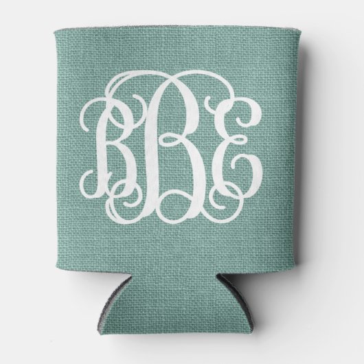 Rustic Aqua Preppy Script Monogram Blikjeskoeler (Voorkant)