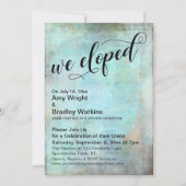 Rustic Aqua We Eloped Post Huwelijksfeest Viering Kaart (Voorkant)