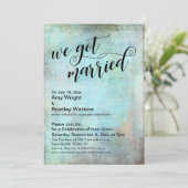 Rustic Aqua We Got Married alleen ontvangstfeest Kaart (Staand voorkant)