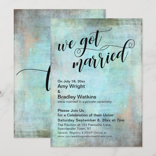 Rustic Aqua We Got Married alleen ontvangstfeest Kaart (Voorkant / Achterkant)