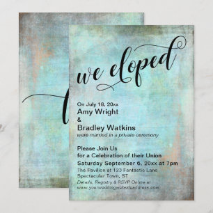 Rustic Aqua Wij Zijn Gevlucht Na Huwelijksviering Kaart