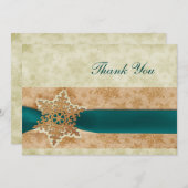 Rustic aqua winter bruiloft Bedankt Kaart (Voorkant / Achterkant)
