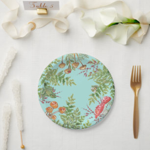 Rustic Aqua Woodland Kikker van de paddenstoel van Papieren Bordje