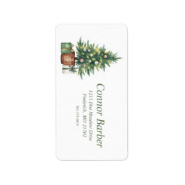 Rustic Aquarel Kerstboom Niet-Foto Etiket