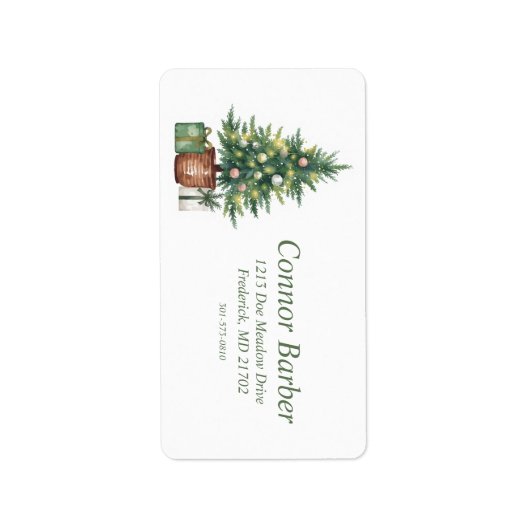 Rustic Aquarel Kerstboom Niet-Foto Etiket (Voorkant)