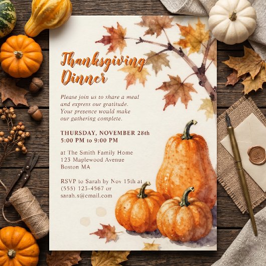 Rustic Aquarel Pompoenen Herfst Thanksgiving Kaart