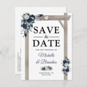 Rustic Arch Dusty Blue Floral Save the Date Aankondigingskaart (Voorkant / Achterkant)